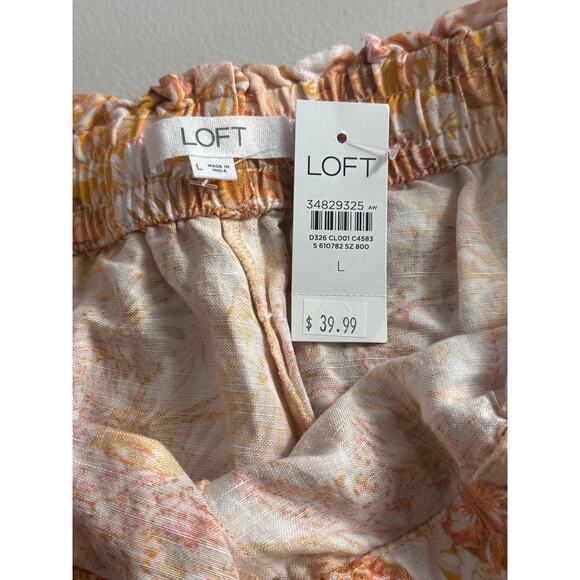 NWT Loft High Waisted Linen Orange Floral Shorts‎ Size L - Picture 3 of 4